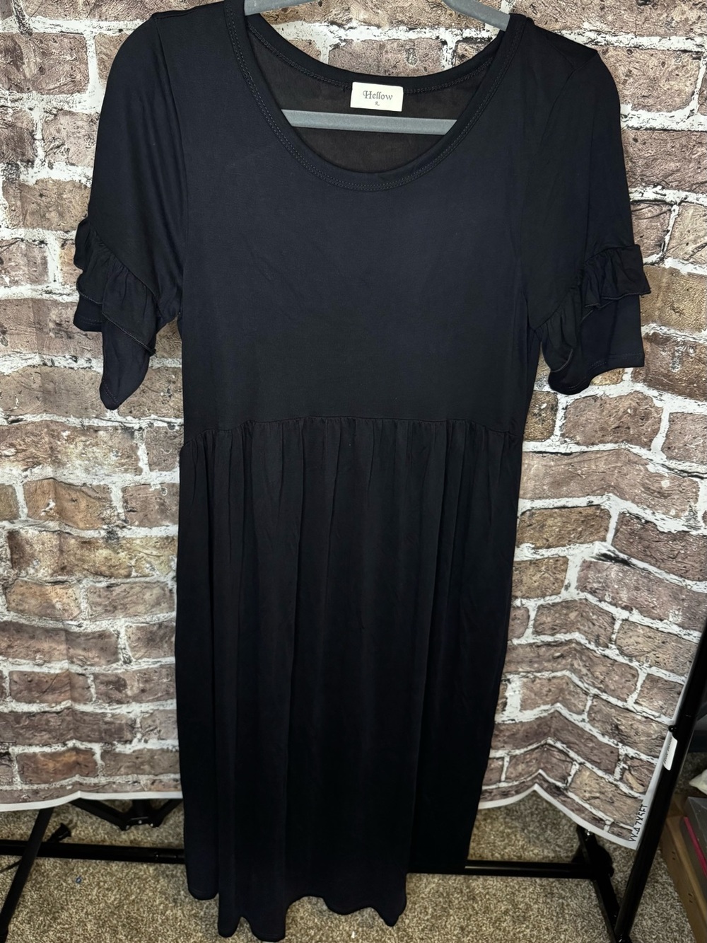 Black Ruffle-Sleeve Midi Dress